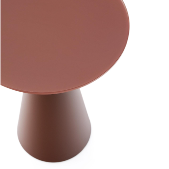 Wilshire side table in frosted tempered glass and satin terracotta painted steel Ø30cm