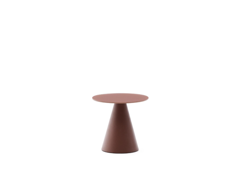 Wilshire side table in frosted tempered glass and satin terracotta painted steel Ø30cm