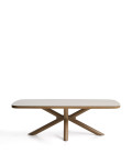 Mirtia outdoor table in wood-effect aluminum and ecru sintered stone, 240 x 110 cm