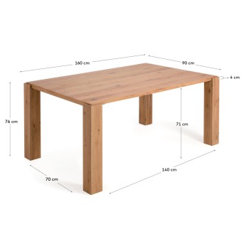 Deyanira table with oak veneer and solid oak legs, 160 x 90 cm