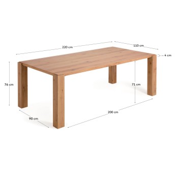Deyanira table with oak veneer and solid oak legs, 220 x 110 cm