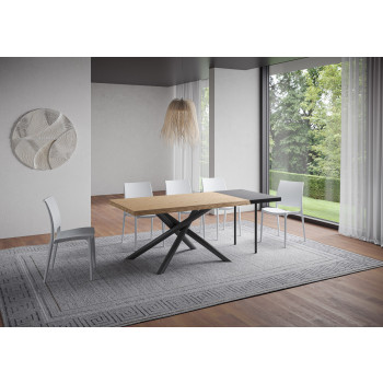 Famas table = Vindral Barked solid wood - Extendable table 90x140/190 cm Vindral Barked oak anthracite legs