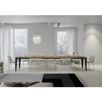 Flame Evolution table with anthracite legs and frame D.90 - Extendable table 160/420x90 cm Flame Evolution white ash with anthracite frame and legs