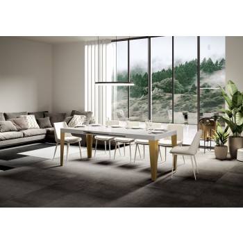 Flame Gold Table - Extendable Table 90x160/264 cm Flame White Ash Gold Frame
