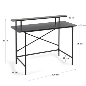 Galatia black melamine table with black painted metal legs 120 x 60 cm
