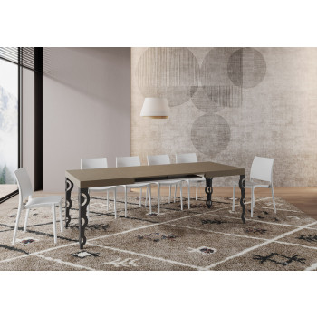 Karamay table with anthracite legs D.90 - Karamay extendable table 140/400x90 cm white ash with anthracite legs
