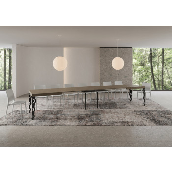 Karamay table with anthracite legs D.90 - Extendable table 200/460x90 cm Karamay white ash with anthracite legs