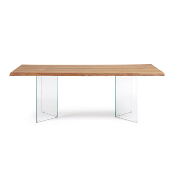 Lotty table in oak veneer with natural finish and glass legs, 220 x 100 cm