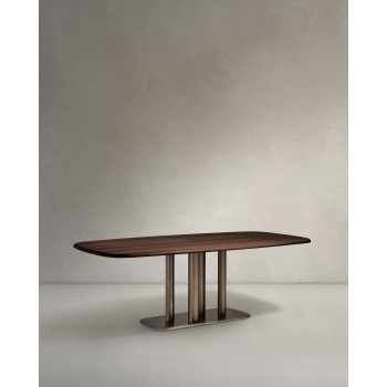 Melvar table in walnut veneer and legs with brushed stainless steel base 180 x 100 cm