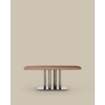 Melvar table in walnut veneer and legs with brushed stainless steel base 180 x 100 cm
