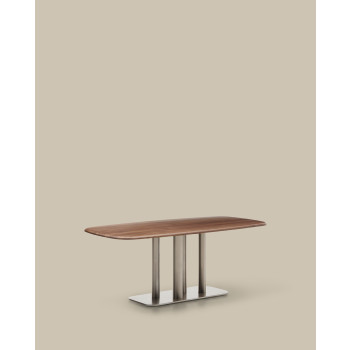 Melvar table in walnut veneer and legs with brushed stainless steel base 180 x 100 cm