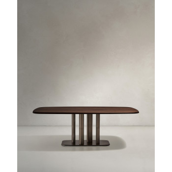 Melvar table in walnut veneer and legs with brushed stainless steel base 180 x 100 cm