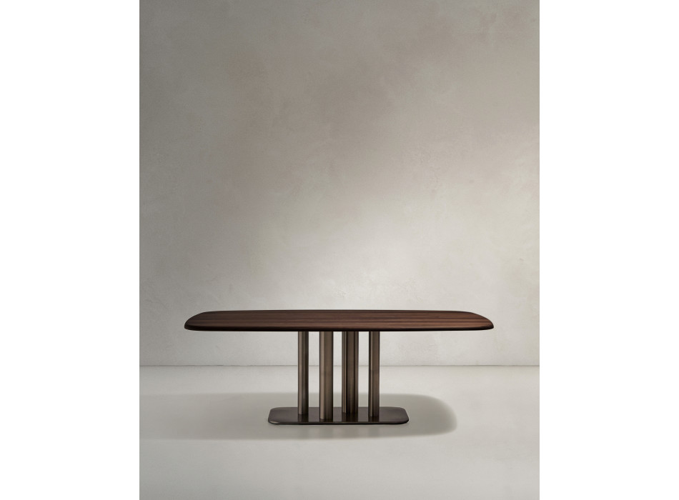 Melvar table in walnut veneer and legs with brushed stainless steel base 180 x 100 cm