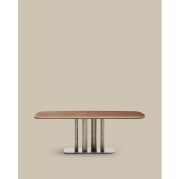 Melvar table in walnut veneer and legs with brushed stainless steel base 220 x 110 cm