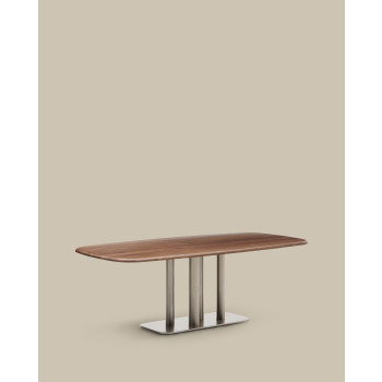 Melvar table in walnut veneer and legs with brushed stainless steel base 220 x 110 cm