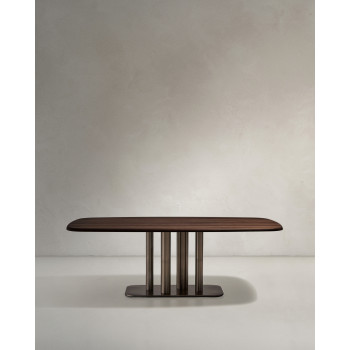 Melvar table in walnut veneer and legs with brushed stainless steel base 220 x 110 cm