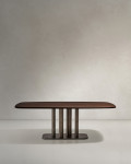 Melvar table in walnut veneer and legs with brushed stainless steel base 220 x 110 cm