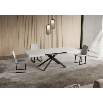 Niket table with anthracite legs and 2 extensions D.80 - Niket extendable table 80x140/224 cm with white ash wood and anthracite legs