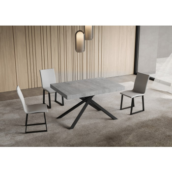 Niket table with anthracite legs and 2 extensions D.80 - Niket extendable table 80x140/224 cm with white ash wood and anthracite legs