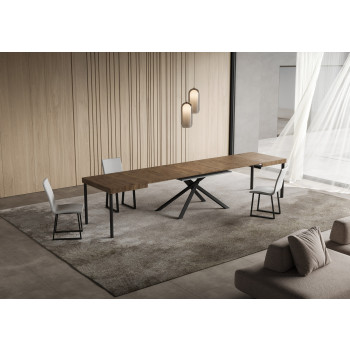 Niket table with anthracite legs D.90 - Niket extendable table 90x140/400 cm white ash with anthracite legs