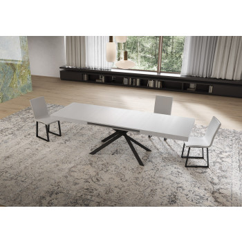 Niket table with anthracite legs D.90 - Niket extendable table 90x160/420 cm white ash with anthracite legs