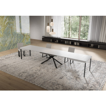 Niket table with anthracite legs D.90 - Niket extendable table 90x160/420 cm white ash with anthracite legs