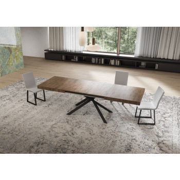 Niket table with anthracite legs D.90 - Niket extendable table 90x160/420 cm white ash with anthracite legs