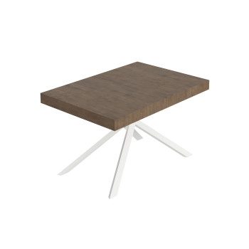 Niket table with white legs and 2 extensions, D.80 cm - Extendable table 80x120/204 cm Niket white ash with white legs