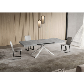 Niket table with white legs and 2 extensions, D.80 cm - Extendable table 80x140/224 cm Niket white ash with white legs