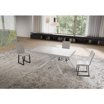Niket table with white legs and 2 extensions, D.80 cm - Extendable table 80x160/244 cm Niket white ash with white legs