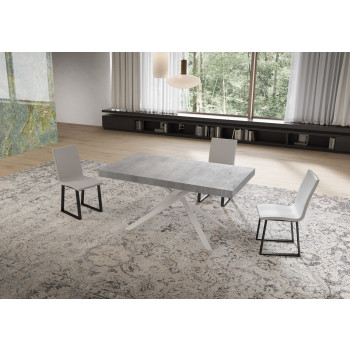 Niket table with white legs and 2 extensions, D.80 cm - Extendable table 80x160/244 cm Niket white ash with white legs