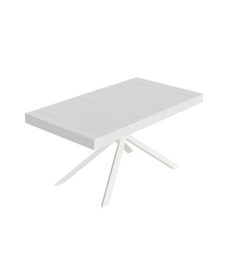 Niket table with white legs and 2 extensions, D.80 cm - Extendable table 80x160/244 cm Niket white ash with white legs