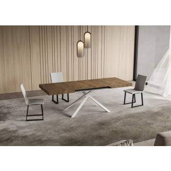Niket Table with White Legs D.90 - Extendable Table 90x130/390 cm Niket White Ash with White Legs