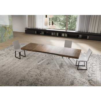 Niket table with white legs D.90 - Extendable table 90x160/264 cm Niket white ash with white legs