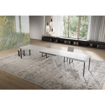 Niket Table with White Legs D.90 - Extendable Table 90x160/420 cm Niket White Ash with White Legs