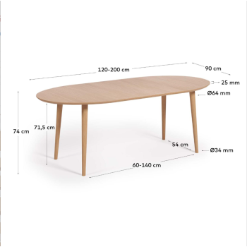 Oqui extendable oval table in oak veneer Ø120(20
