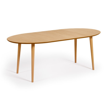 Oqui extendable oval table in oak veneer and solid wood legs Ø 120 (200) x 90 cm