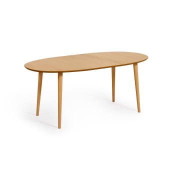 Oqui extendable oval table in oak veneer, solid wood legs Ø 140 (220) x 90 cm