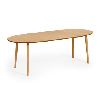 Oqui extendable oval table in oak veneer, solid wood legs Ø 140 (220) x 90 cm