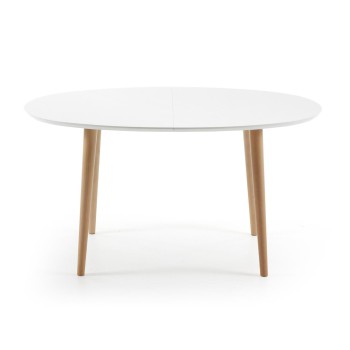 Oqui extendable oval table, MDF lacquered white g90 natural, white lacquer