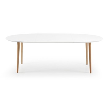 Oqui extendable oval table, MDF lacquered white g90 natural, white lacquer
