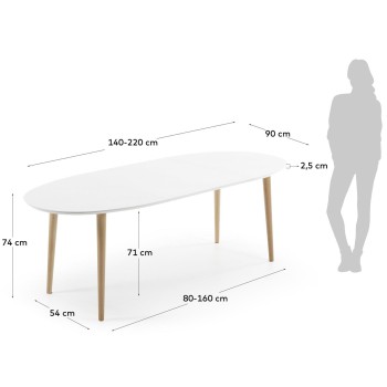 Oqui extendable oval table, MDF lacquered white g90 natural, white lacquer