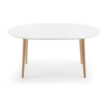 Oqui extendable oval table MDF lacquered white g90 natural, white lacquer or