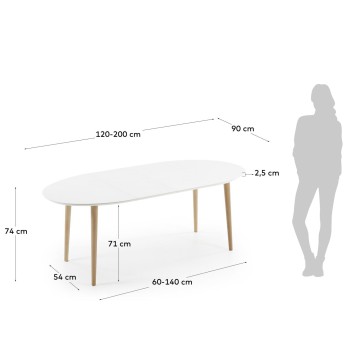 Oqui extendable oval table MDF lacquered white g90 natural, white lacquer or
