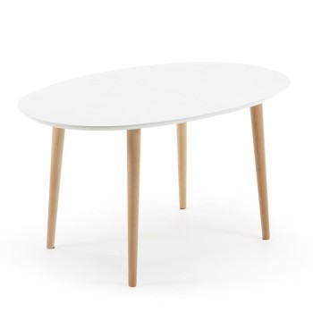 Oqui extendable oval table, MDF lacquered white g90 natural, white lacquer
