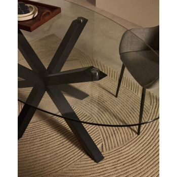 Argo oval glass table with steel legs and black finish, Ø 200 x 100 cm