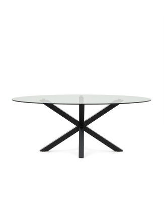 Argo oval glass table with steel legs and black finish, Ø 200 x 100 cm