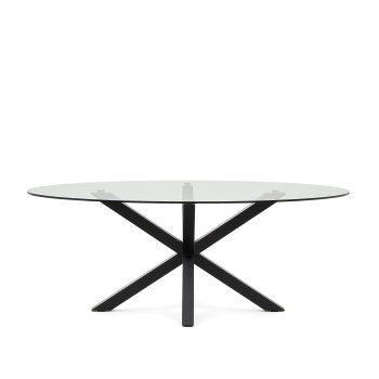 Argo oval glass table with steel legs and black finish, Ø 200 x 100 cm