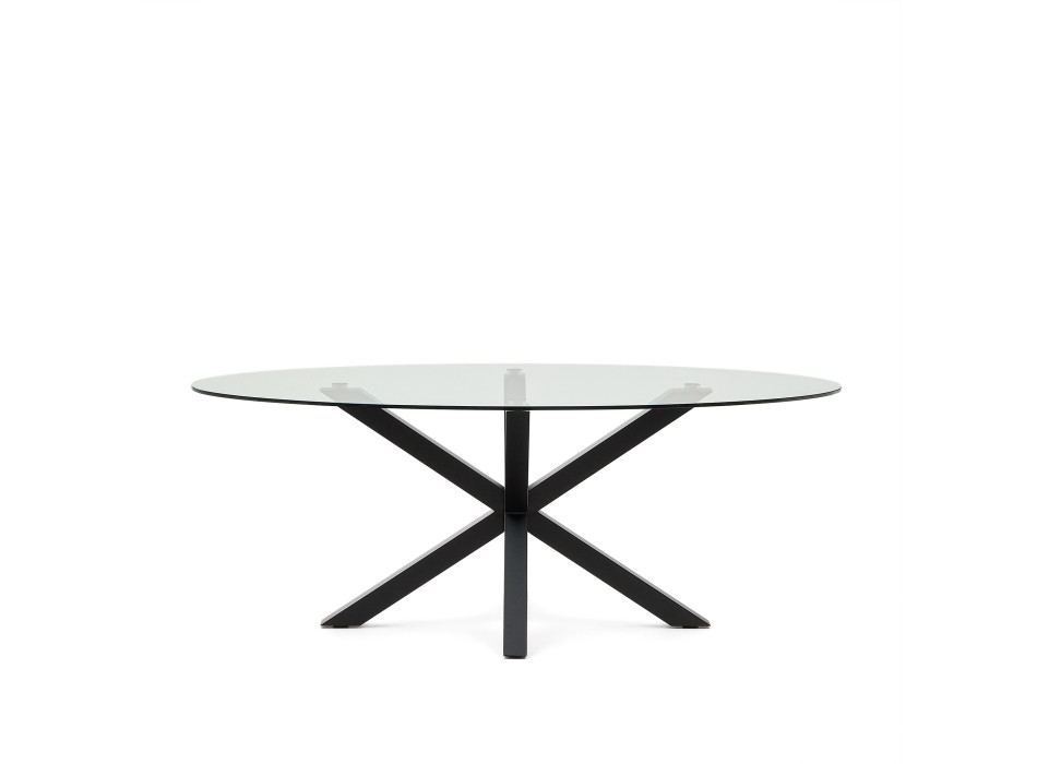 Argo oval glass table with steel legs and black finish, Ø 200 x 100 cm