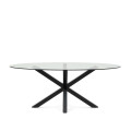 Argo oval glass table with steel legs and black finish, Ø 200 x 100 cm